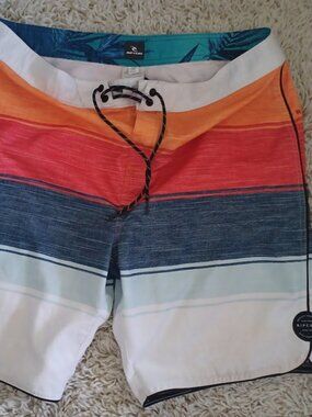 Rip Curl Board Shorts Mens 36 Multicolor Stripe Surf Swim Trunks Lace Up Beach